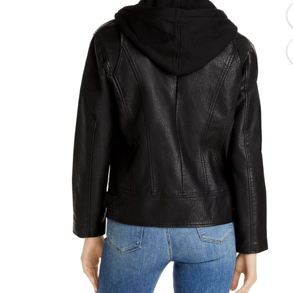 Blank NYC jacket moto black faux leather hood silver zipper sz 2X, NWT - Picture 2 of 9